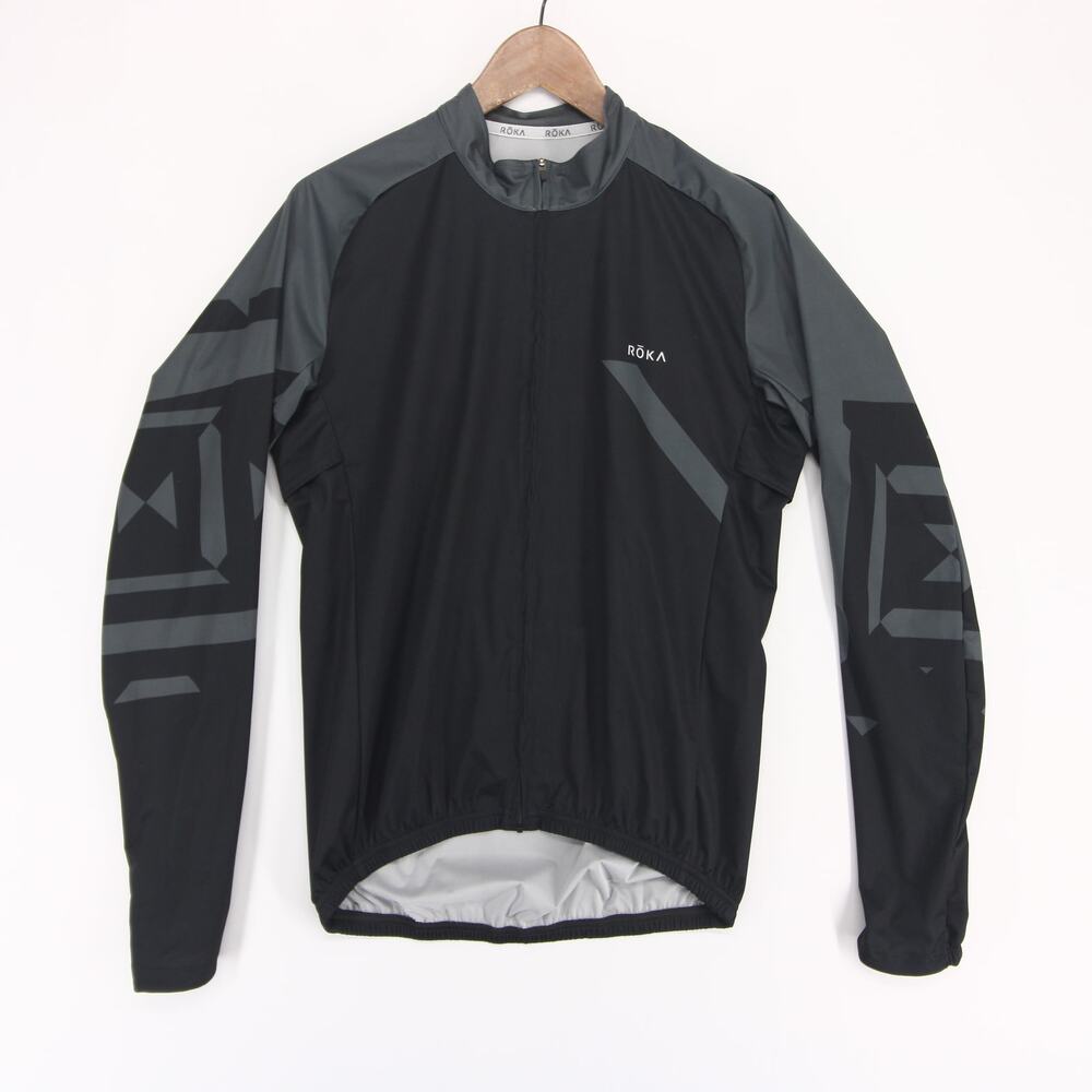 Roka Cycling Jacket Mens M Black Graphic Full Zip Long Sleeve Bike Windbreaker